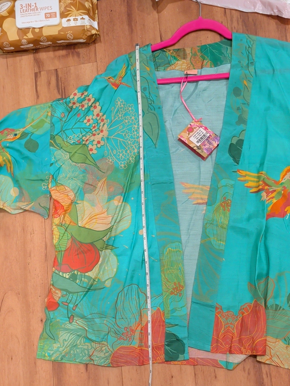 Powder NWT Green Hummingbird And Floral Short Kimono-Style Jacket - Picture 12 of 14